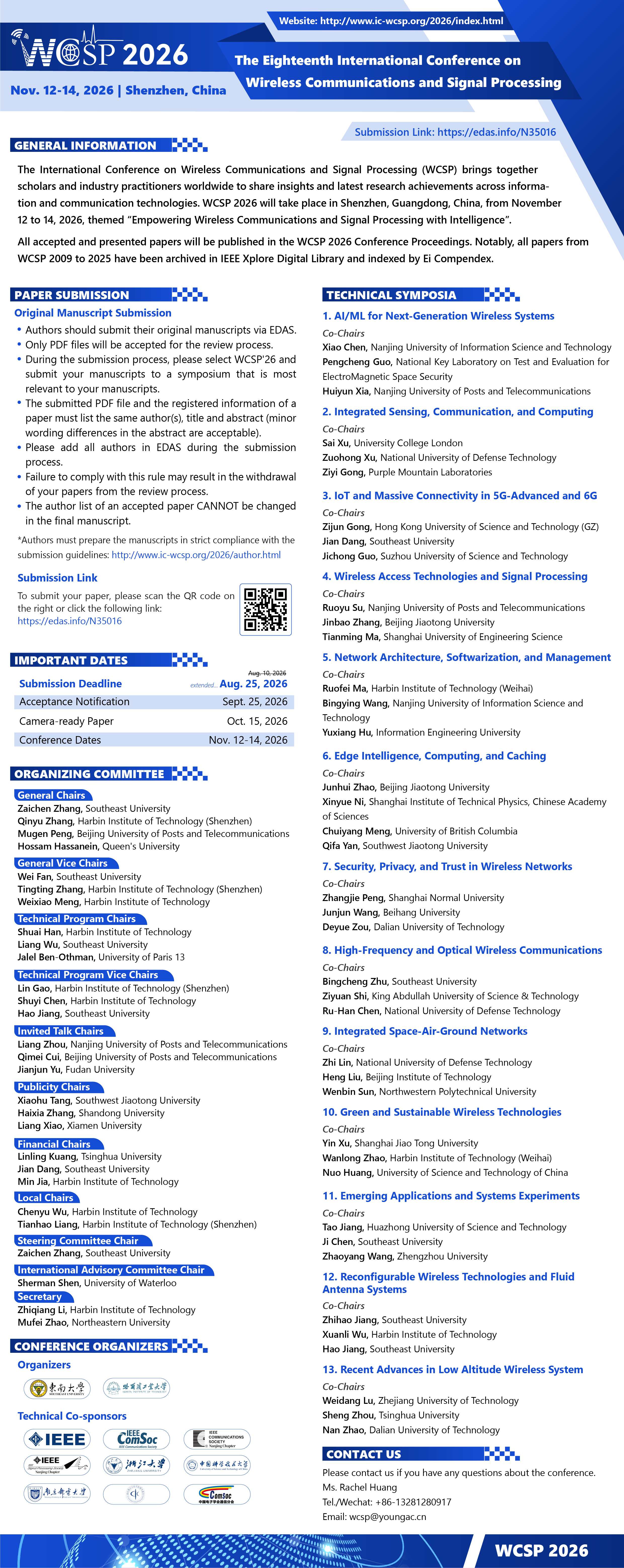 WCSP 2026 is Calling for Papers! Join Us in Shenzhen, Nov. 12-14